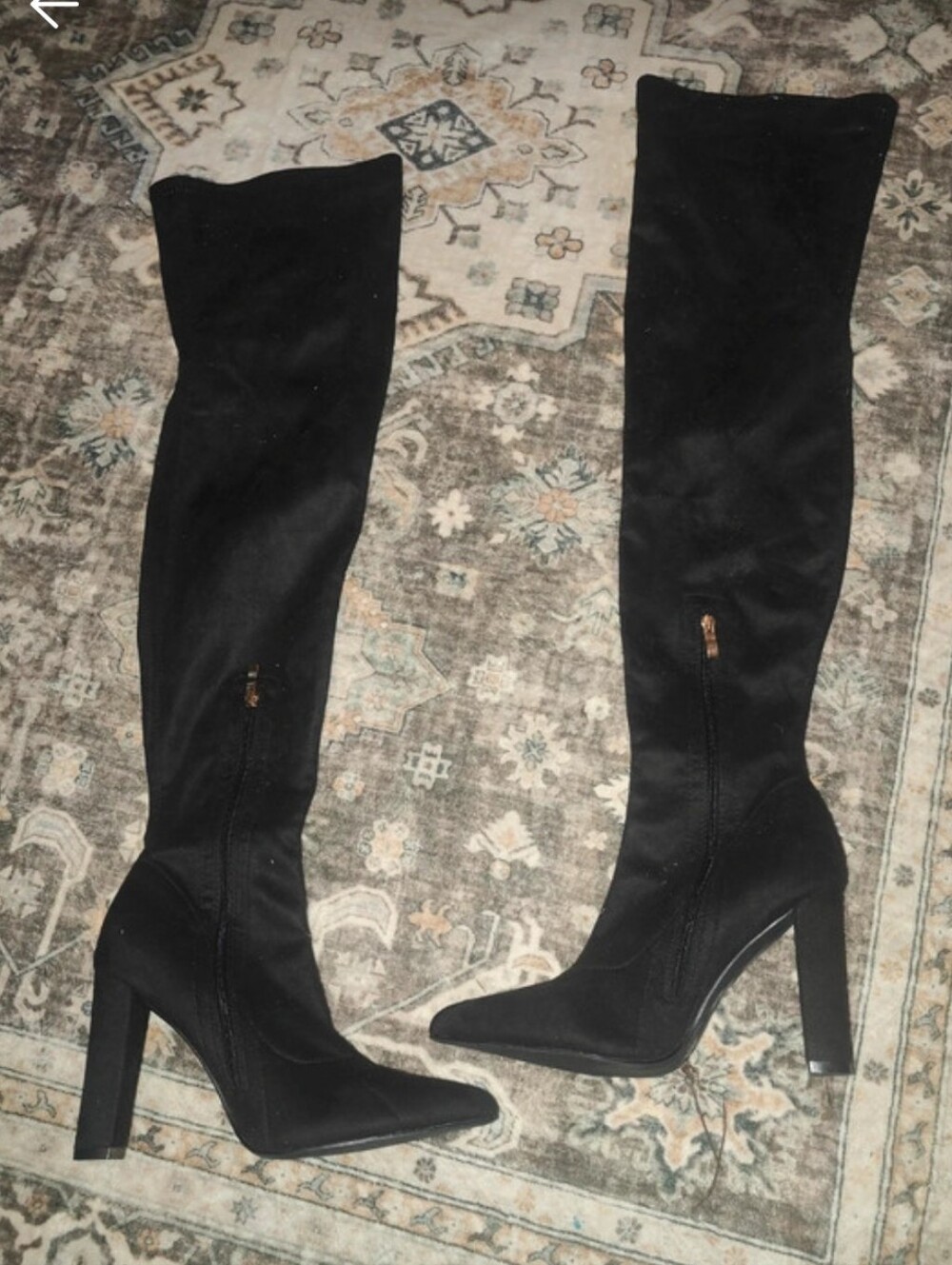 Black Over-the-Knee High Heel Boots - Women's Stretch Suede